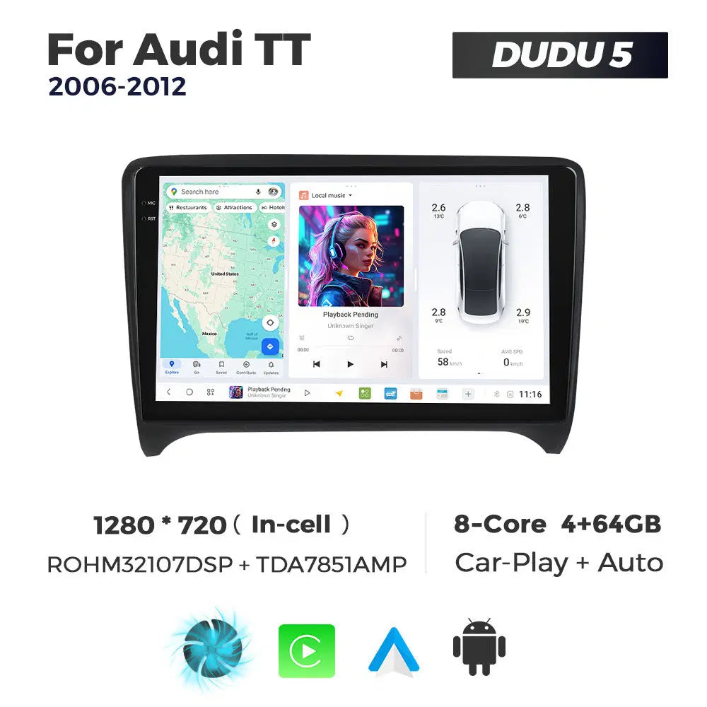 DUDUAUTO Suitable for Audi TT 06-12 Android Large Screen Central Control Car GPS Navigation Bluetooth Carplay
