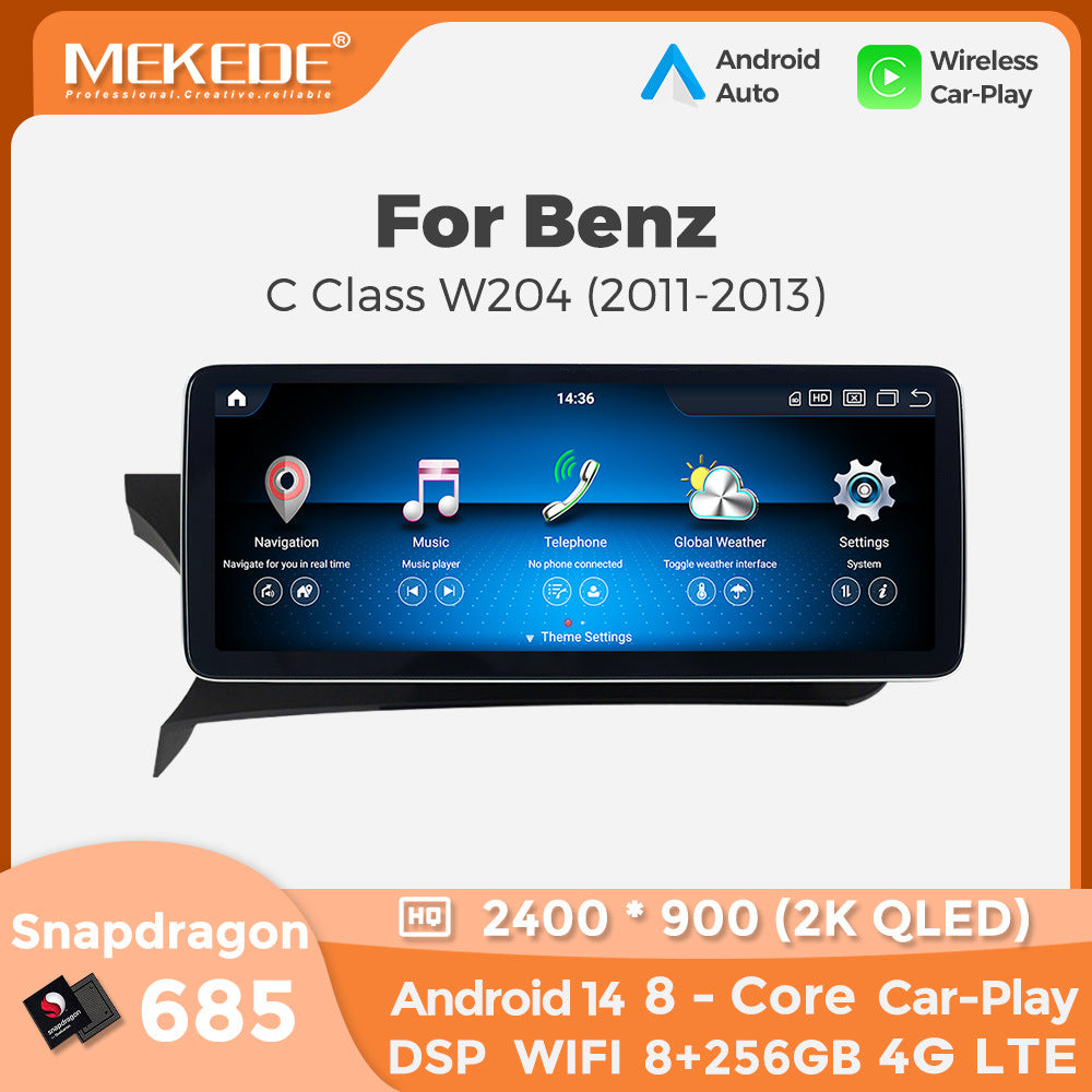 Applicable to Mercedes-Benz C-Class W204 C63 11-13 years Android large screen central control car navigation Bluetooth Carplay