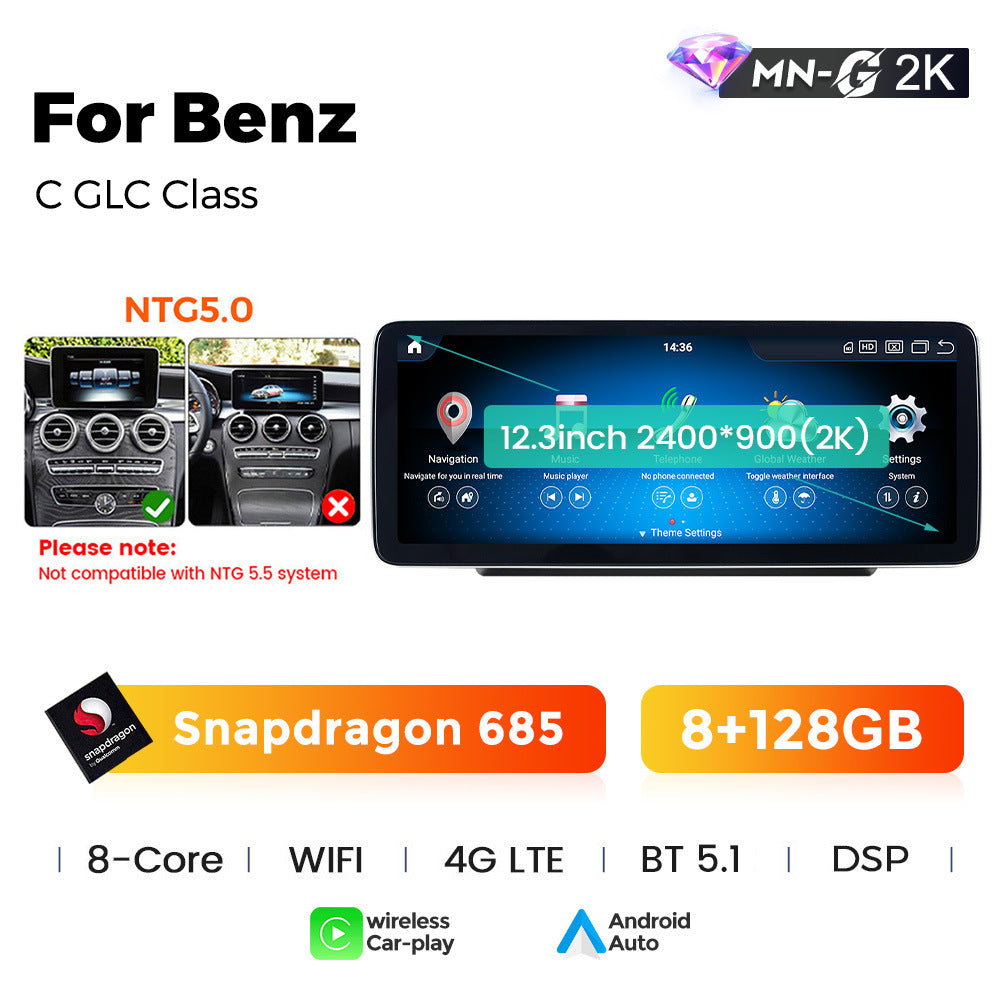 Applicable to Mercedes-Benz C-class GLC-class GT W205 X253 Android large screen central control car navigation Bluetooth Carplay