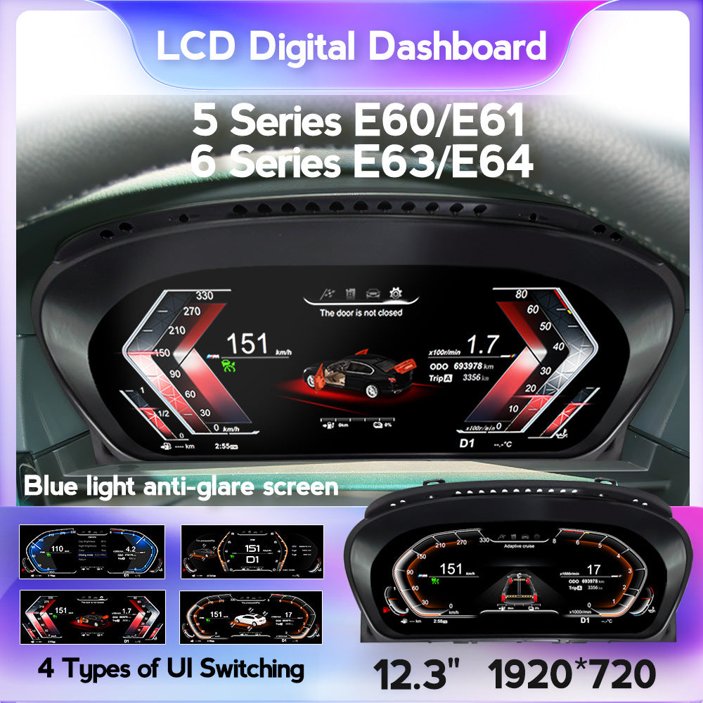 Suitable for BMW 5 series E60 E61 6 series E63 E64 high definition electronic full LCD instrument panel 12.3 inches
