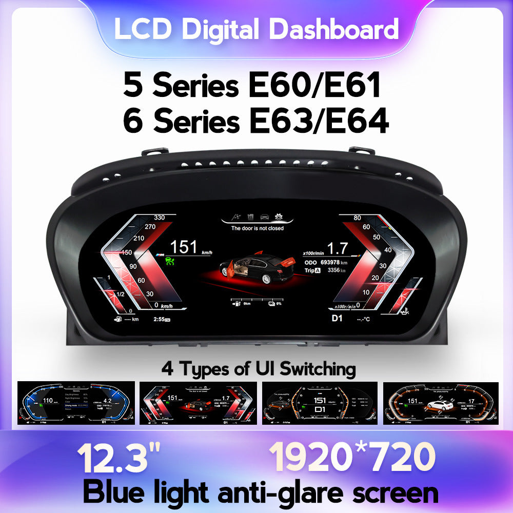 Suitable for BMW 5 series E60 E61 6 series E63 E64 high definition electronic full LCD instrument panel 12.3 inches