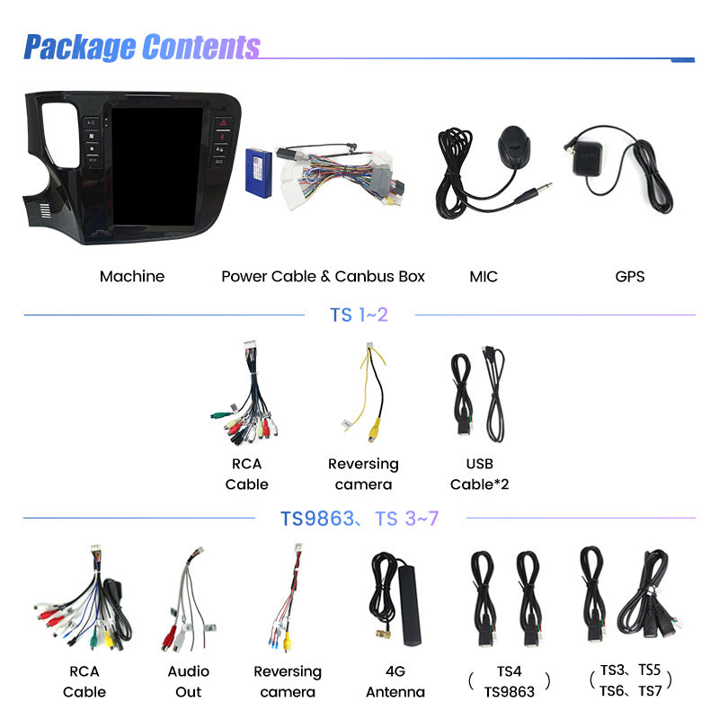 Suitable for 2013-2019 mitsubishi outlander vertical screen android car navigation system with reversing camera, wireless carplay