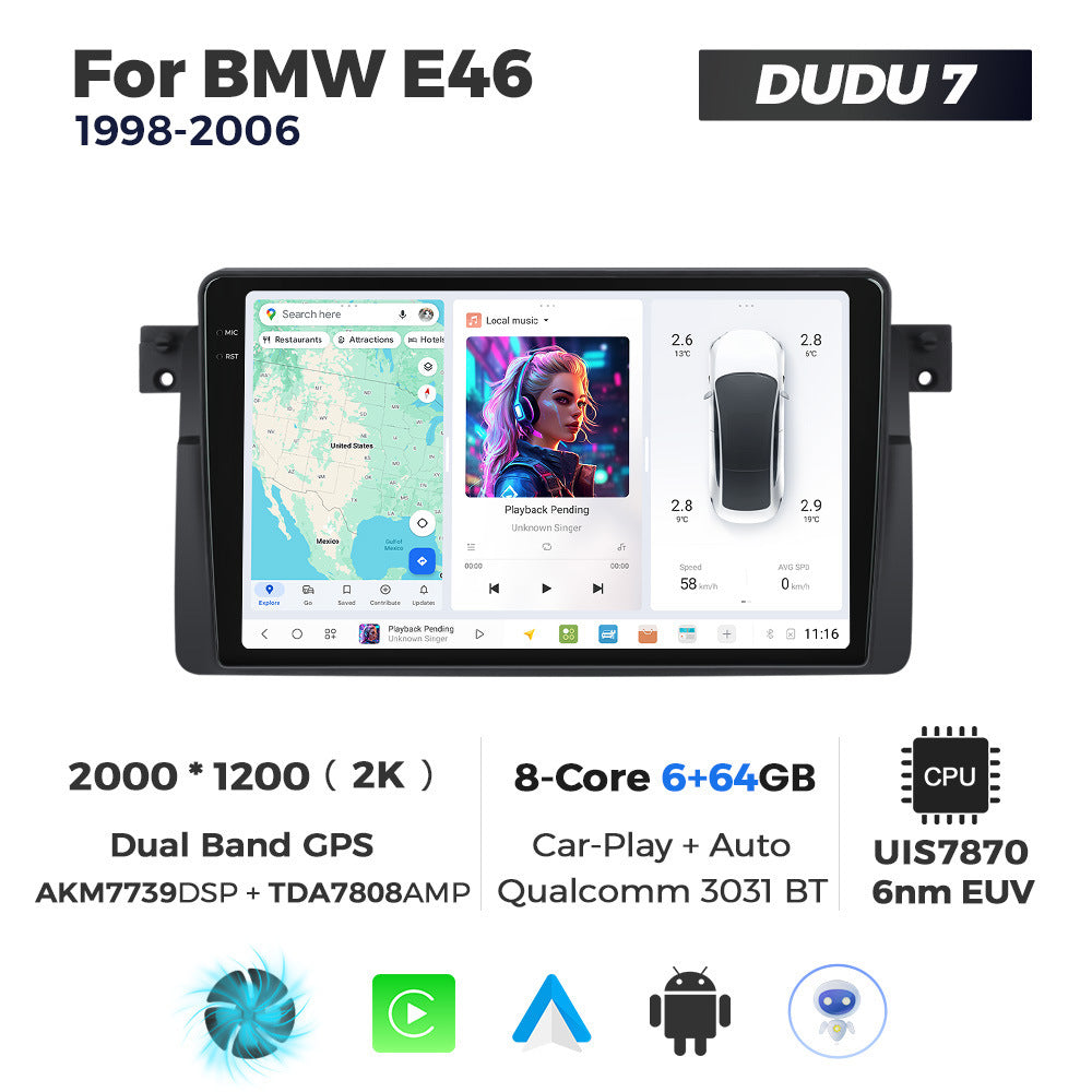 DUDUAUTO is suitable for BMW E46 M3 98-06 Android large screen central control car navigation Bluetooth Carplay