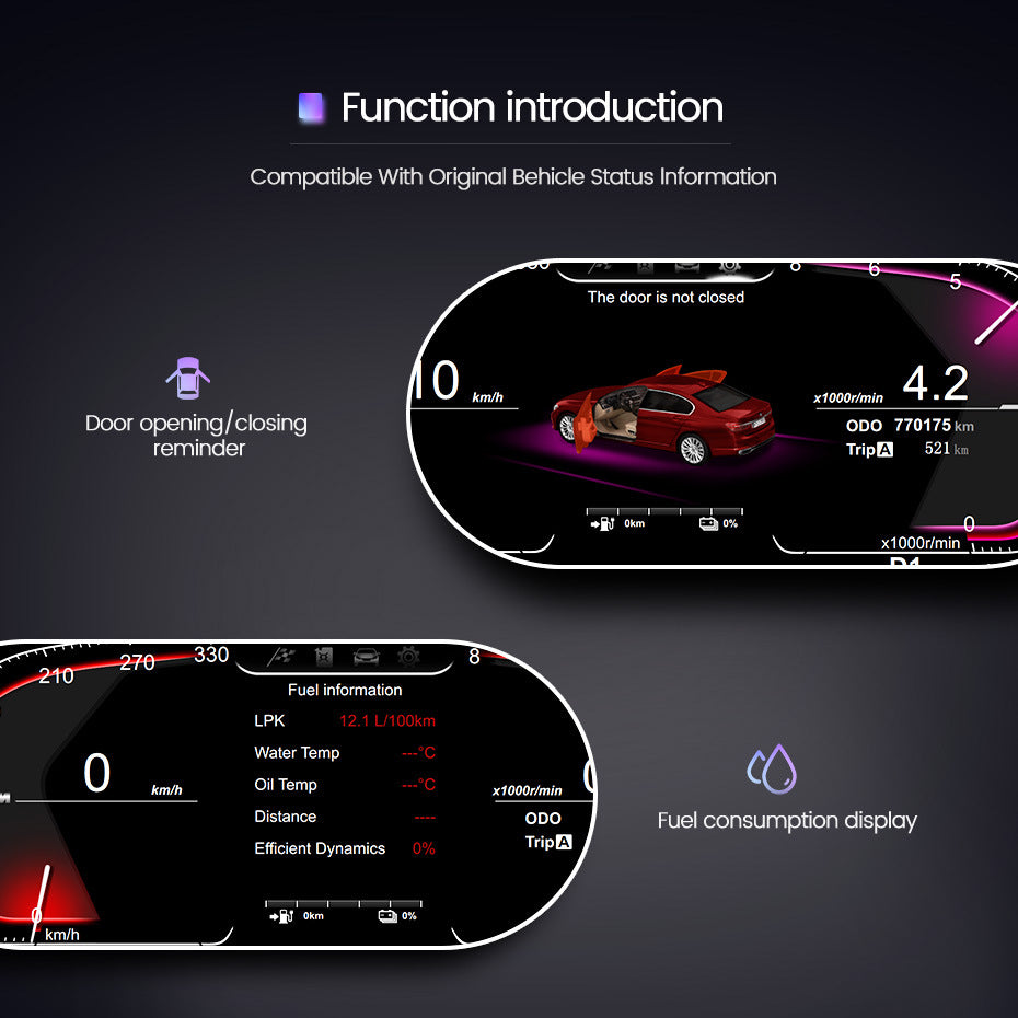 Compatible with BMW 3 Series F30, 3 Series GT F34, 4 Series F32 HD electronic full LCD instrument panel, 12.3 inches