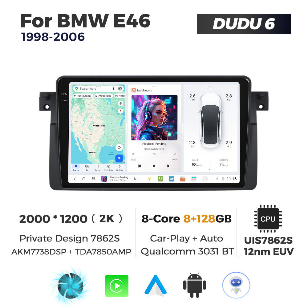 DUDUAUTO is suitable for BMW E46 M3 98-06 Android large screen central control car navigation Bluetooth Carplay