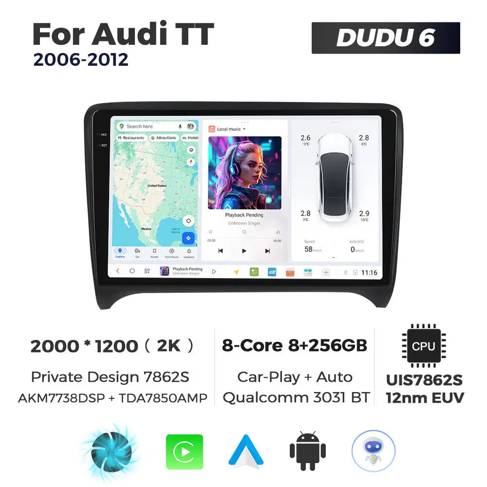 DUDUAUTO Suitable for Audi TT 06-12 Android Large Screen Central Control Car GPS Navigation Bluetooth Carplay
