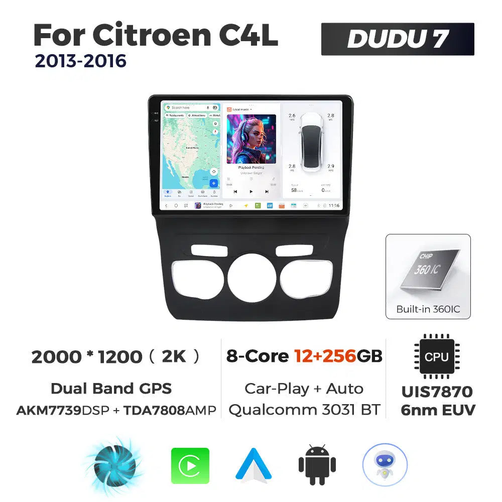 DUDUAUTO for Citroen C4L 13-16 Android large screen central control car navigation Bluetooth Carplay
