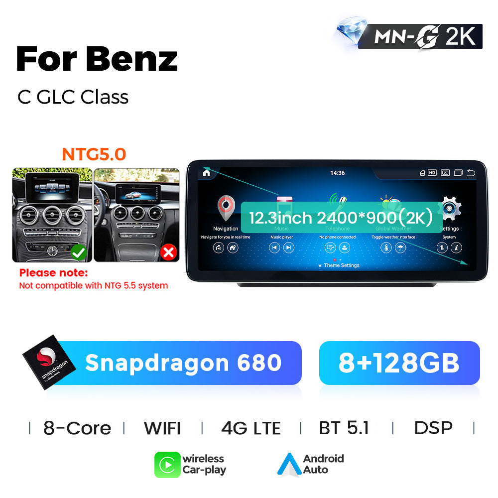 Applicable to Mercedes-Benz C-class GLC-class GT W205 X253 Android large screen central control car navigation Bluetooth Carplay