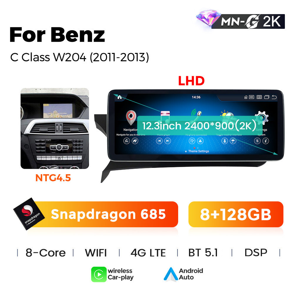 Applicable to Mercedes-Benz C-Class W204 C63 11-13 years Android large screen central control car navigation Bluetooth Carplay