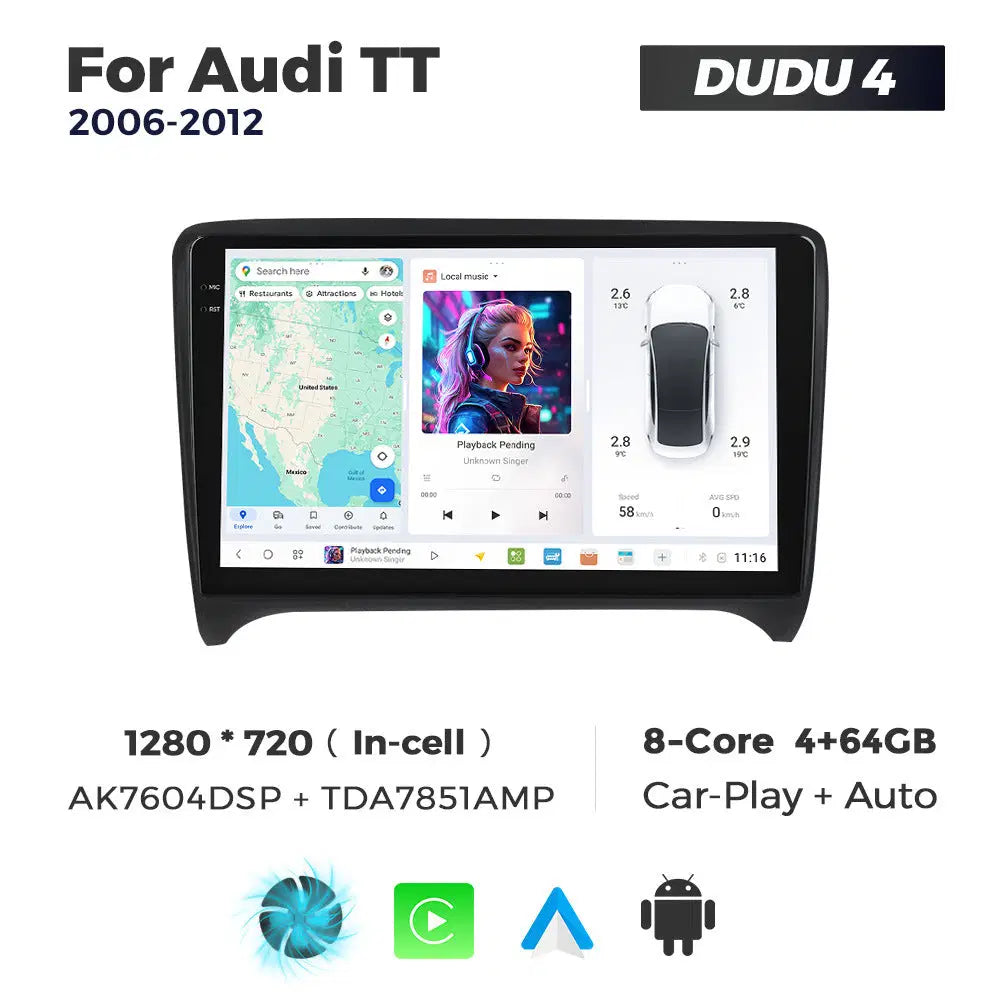 DUDUAUTO Suitable for Audi TT 06-12 Android Large Screen Central Control Car GPS Navigation Bluetooth Carplay
