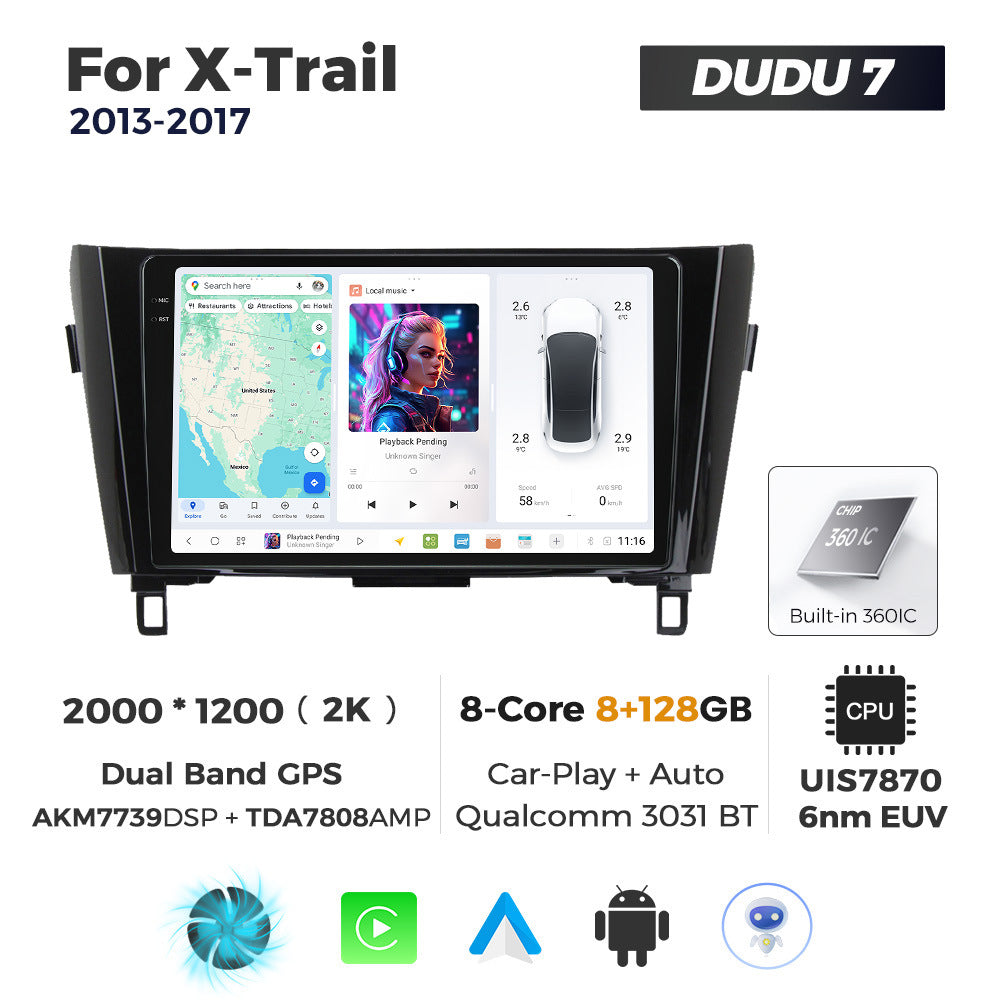 DUDUAUTO for Nissan X-trail 13-17 Android large screen central control car navigation Bluetooth Carplay