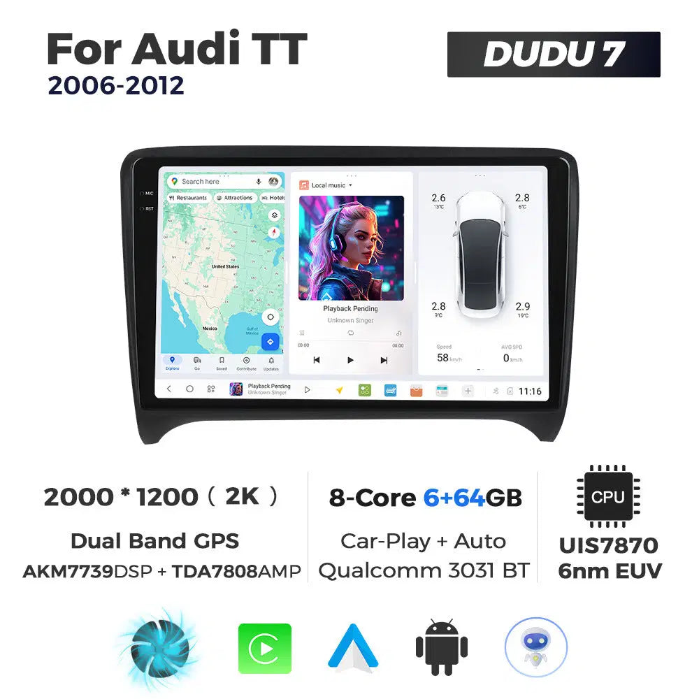 DUDUAUTO Suitable for Audi TT 06-12 Android Large Screen Central Control Car GPS Navigation Bluetooth Carplay