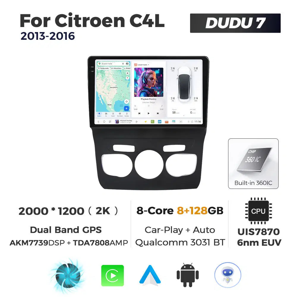 DUDUAUTO for Citroen C4L 13-16 Android large screen central control car navigation Bluetooth Carplay