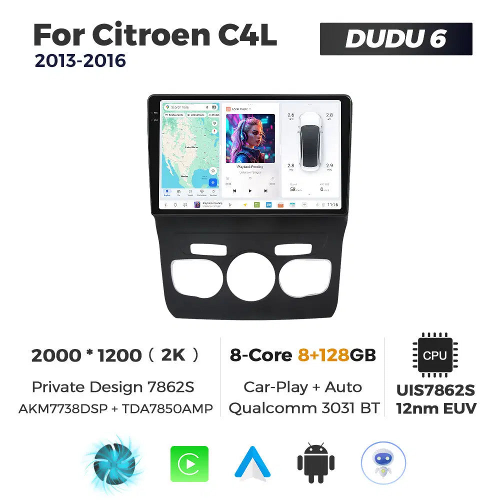 DUDUAUTO for Citroen C4L 13-16 Android large screen central control car navigation Bluetooth Carplay