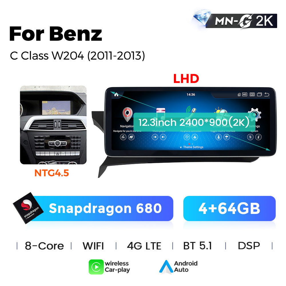 Applicable to Mercedes-Benz C-Class W204 C63 11-13 years Android large screen central control car navigation Bluetooth Carplay