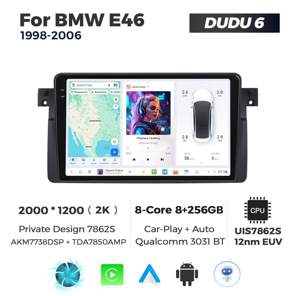 DUDUAUTO is suitable for BMW E46 M3 98-06 Android large screen central control car navigation Bluetooth Carplay