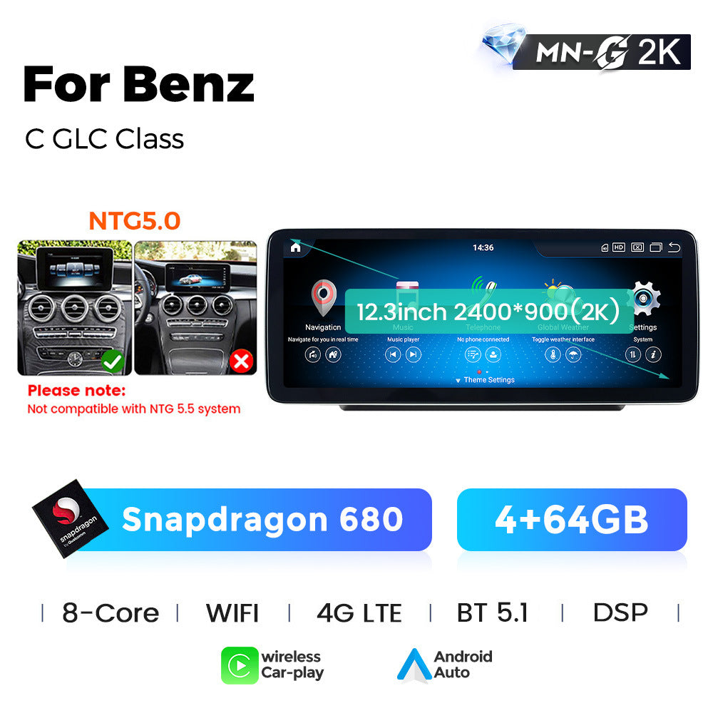 Applicable to Mercedes-Benz C-class GLC-class GT W205 X253 Android large screen central control car navigation Bluetooth Carplay