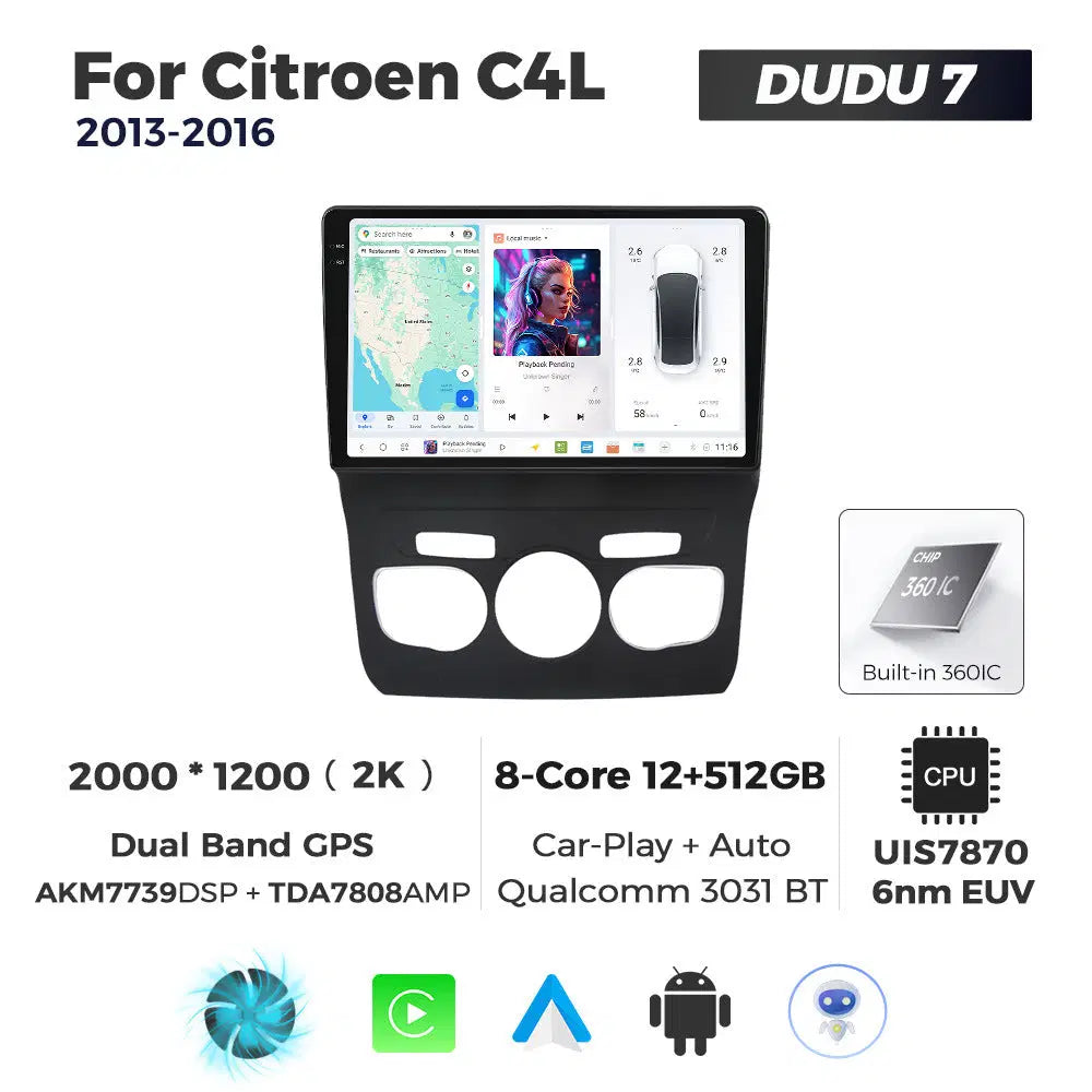 DUDUAUTO for Citroen C4L 13-16 Android large screen central control car navigation Bluetooth Carplay