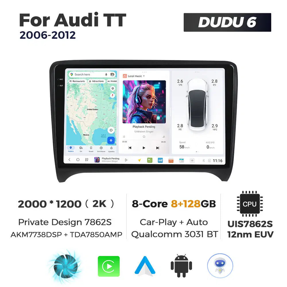 DUDUAUTO Suitable for Audi TT 06-12 Android Large Screen Central Control Car GPS Navigation Bluetooth Carplay