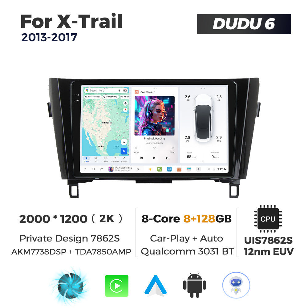 DUDUAUTO for Nissan X-trail 13-17 Android large screen central control car navigation Bluetooth Carplay
