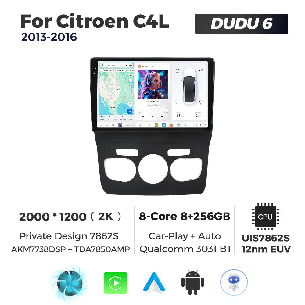 DUDUAUTO for Citroen C4L 13-16 Android large screen central control car navigation Bluetooth Carplay