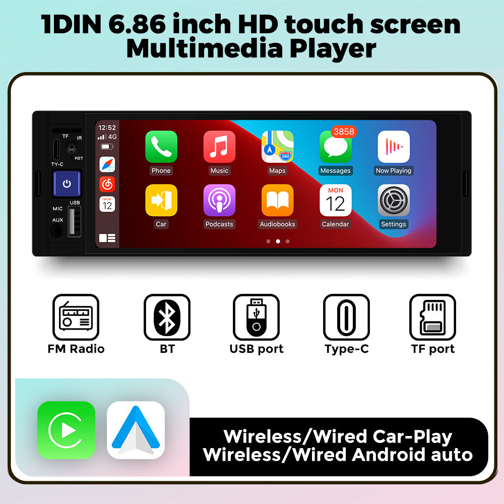Single ingot 6.86 inch car MP5 music player high definition reversing machine wired wireless Carplay