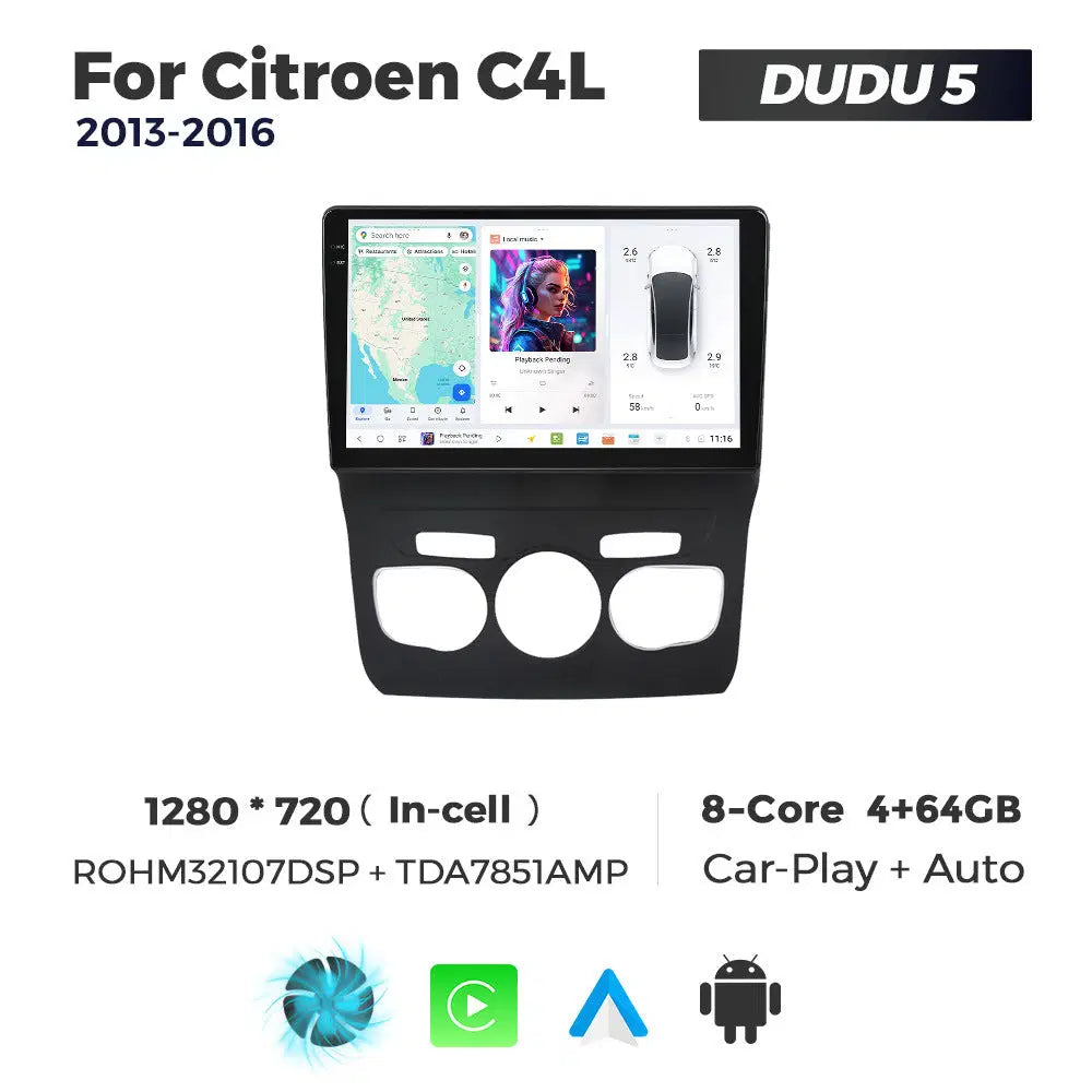DUDUAUTO for Citroen C4L 13-16 Android large screen central control car navigation Bluetooth Carplay