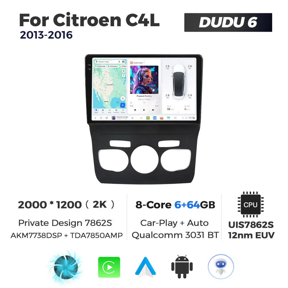 DUDUAUTO for Citroen C4L 13-16 Android large screen central control car navigation Bluetooth Carplay
