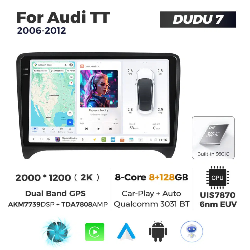 DUDUAUTO Suitable for Audi TT 06-12 Android Large Screen Central Control Car GPS Navigation Bluetooth Carplay